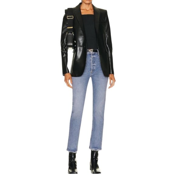 Agolde Riley Long Straight Leg Jeans Size 27 In Cove Wash Faded Denim Distressed - Picture 13 of 15